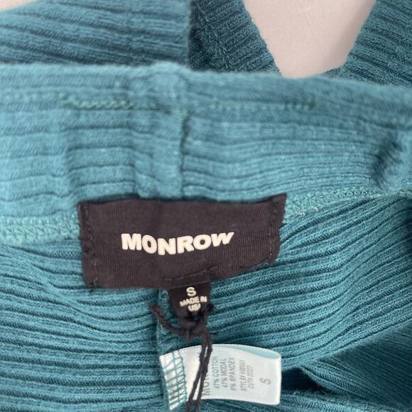 MONROW Skirt Midi Size Small Ribbed Teal Textured Back Slit Stretch NWT Casual - Picture 3 of 11